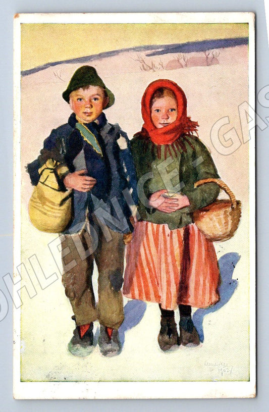 Postcard children's costumes Czechoslovakia ethnography (M2936)