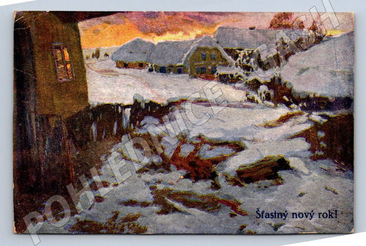 Postcard A Kalyvoda Winter Village 1917 (M2937)