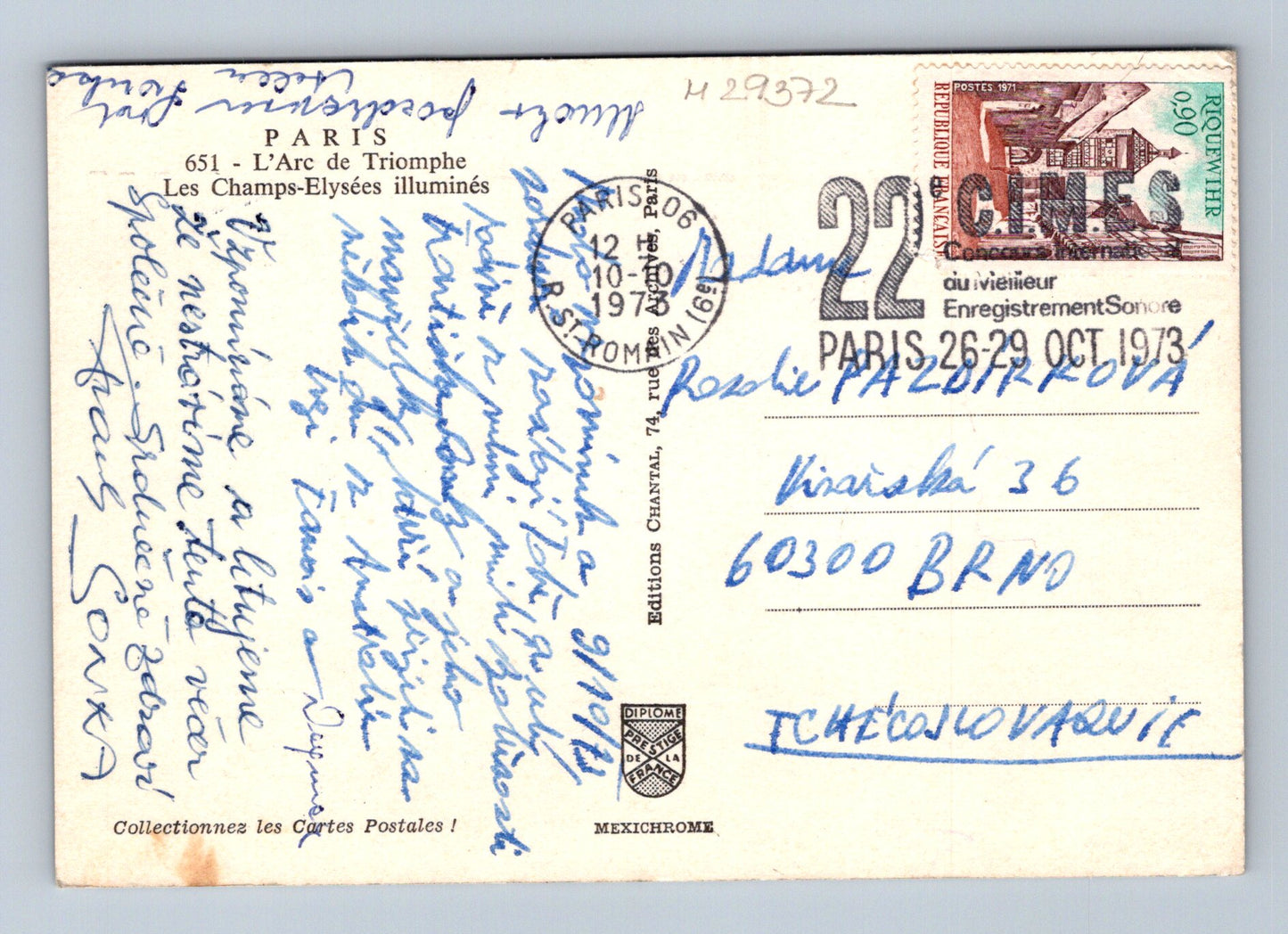 Francie Paříž Vítězný oblouk Champs-Élysées noc 1973 (M29372)
