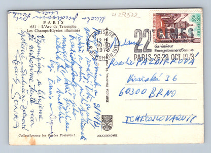 Francie Paříž Vítězný oblouk Champs-Élysées noc 1973 (M29372)