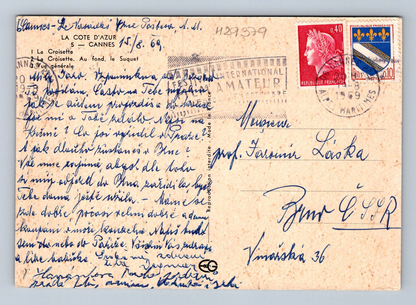 Pohlednice Francie Cannes město pláže 1969 (M29379)