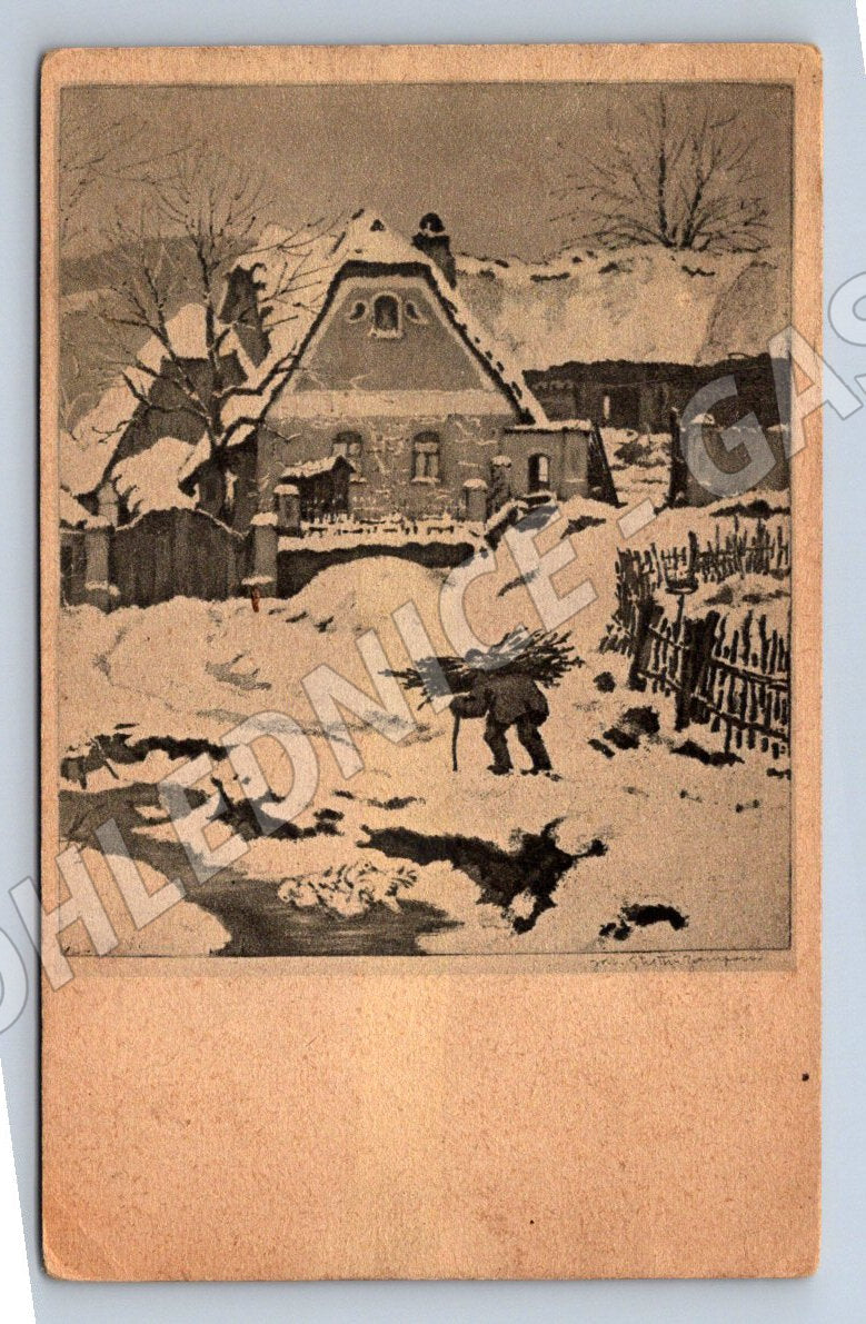 Postcard rural scene and New Year's greetings (M2938)