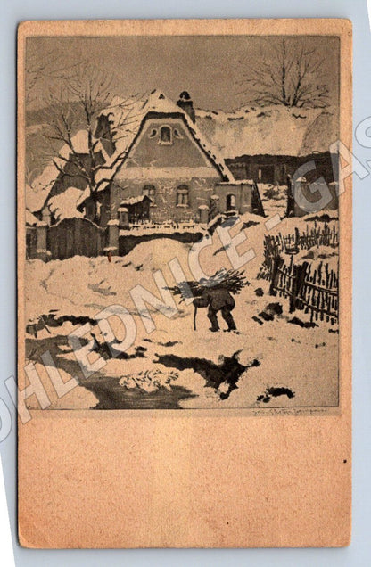 Postcard rural scene and New Year's greetings (M2938)