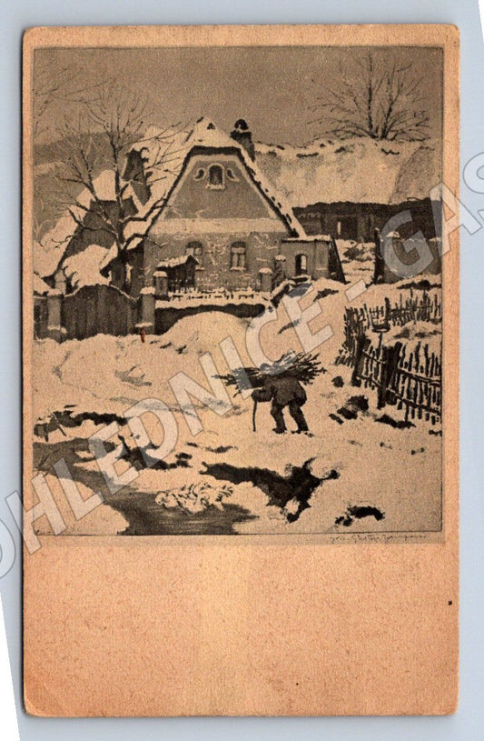 Postcard rural scene and New Year's greetings (M2938)