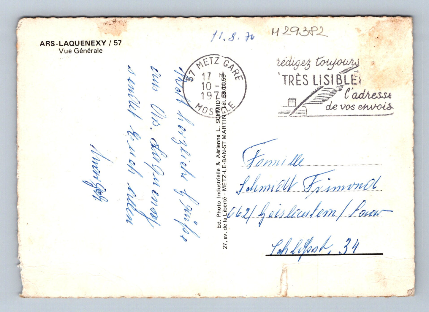 Pohlednice Francie Ars-Laquenexy letecký pohled 1970 (M29382)
