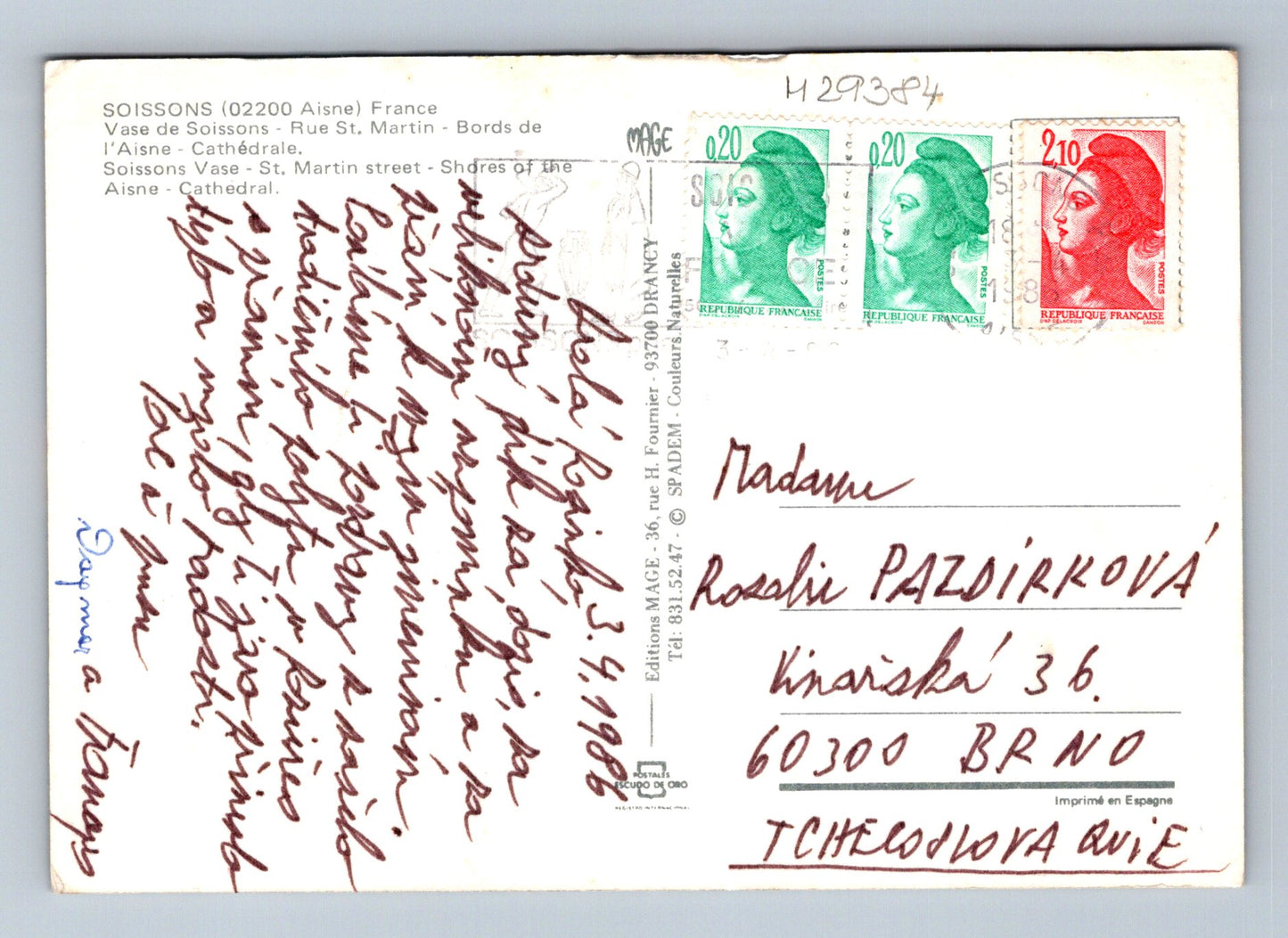 Pohlednice Francie Soissons koláž motivů 1988 (M29384)