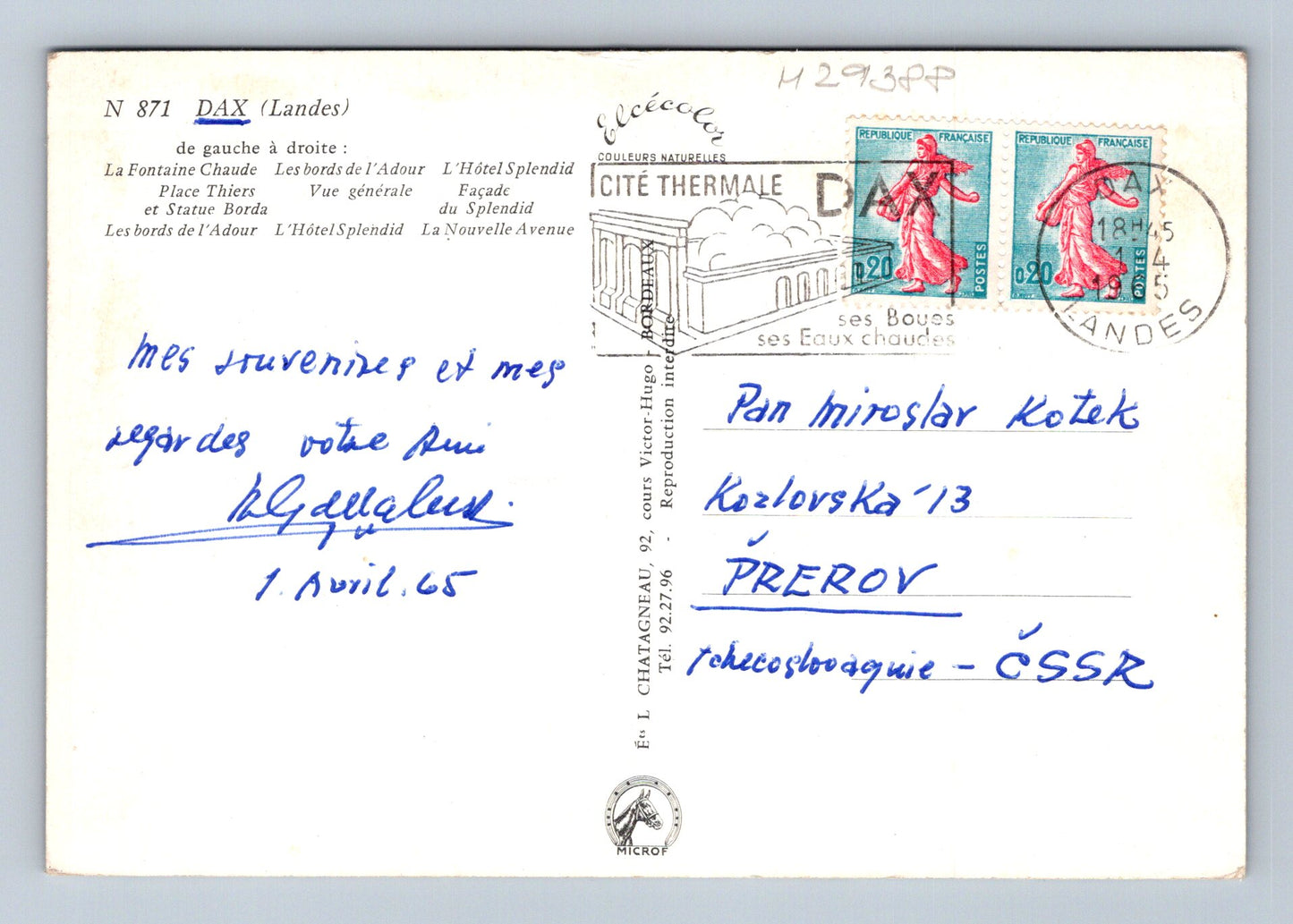 Pohlednice Francie Dax různé pohledy 1965 (M29388)