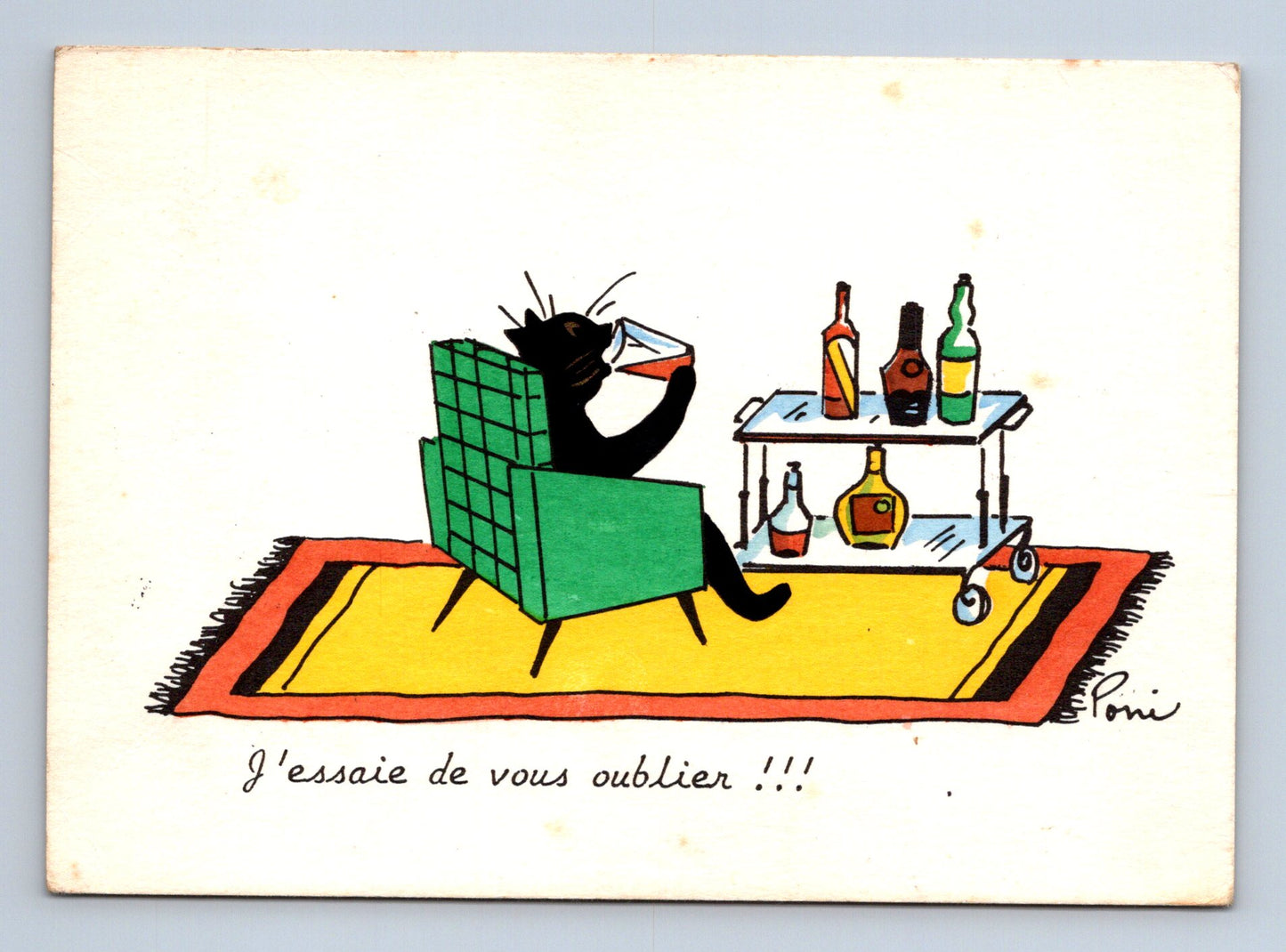Pohlednice Francie kočka s pitím humor (M29395)