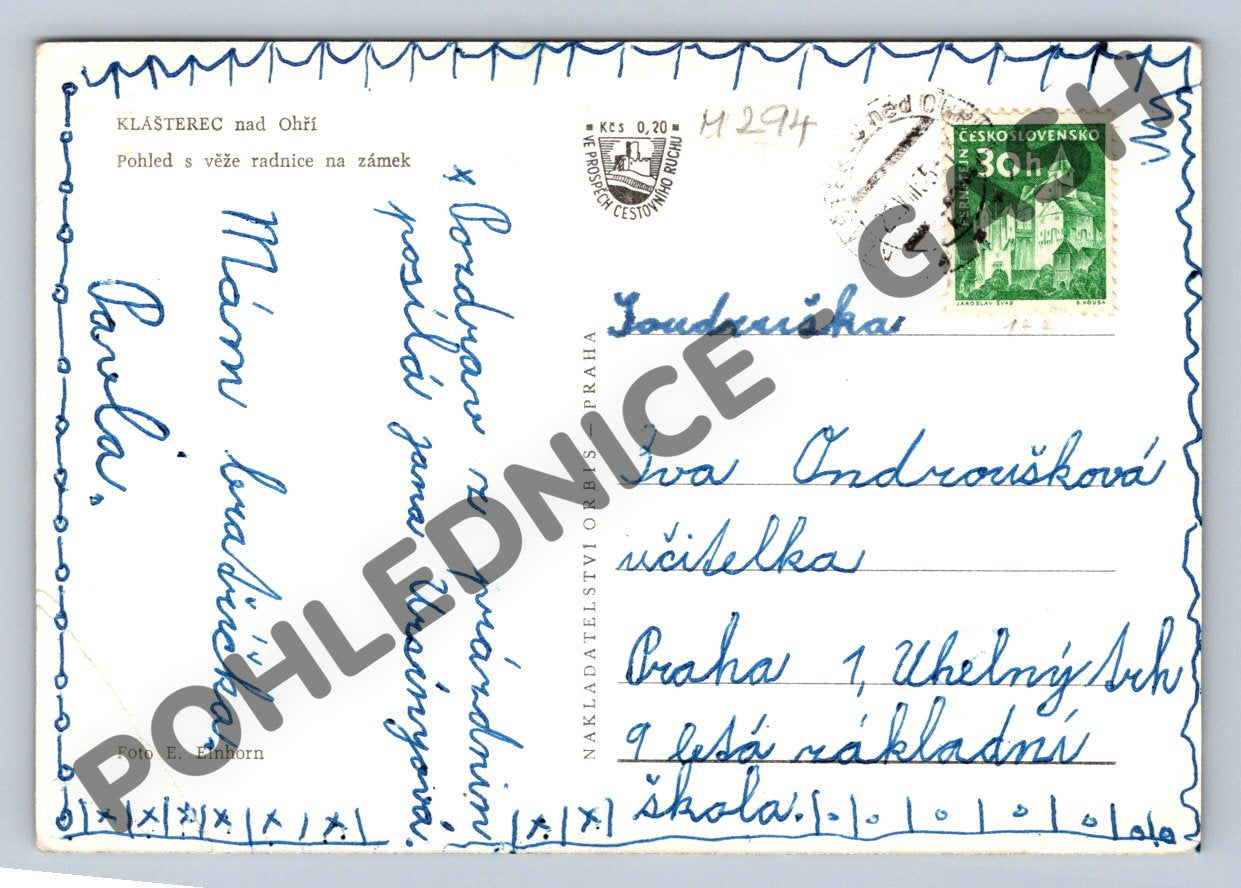 Pohlednice Klášterec nad Ohří – zámek, pohlednice s razítkem (M294)