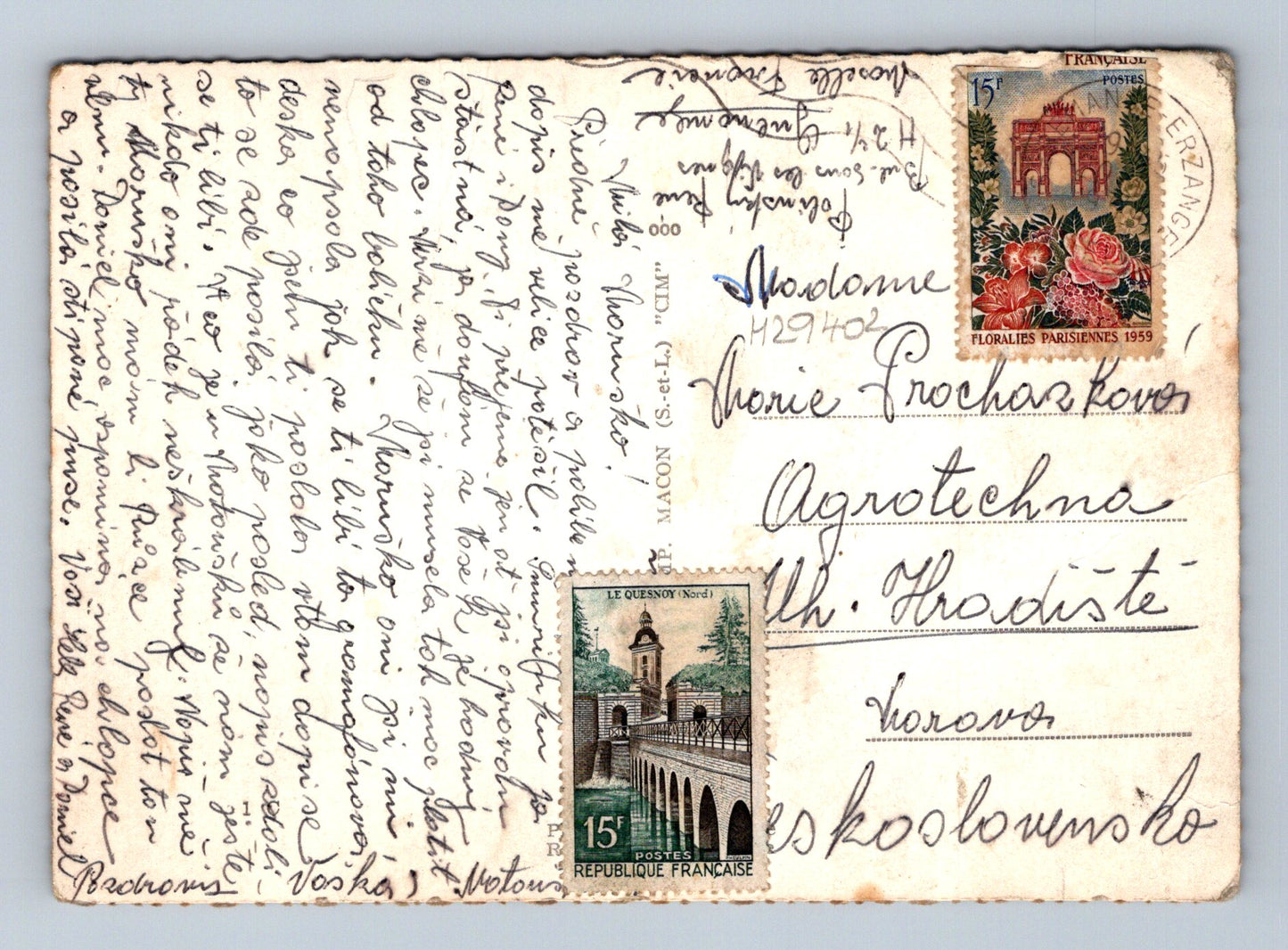 Pohlednice Francie Guénange pohledy na město a kostel 1959 (M29402)