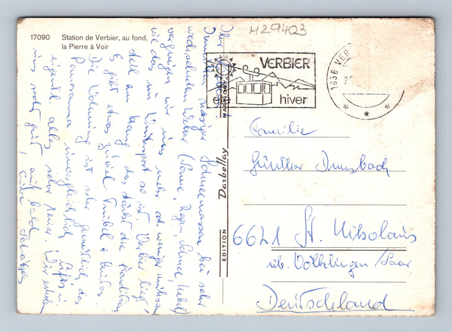 Pohlednice Švýcarsko Verbier zimní horská vesnice 1936 (M29403)