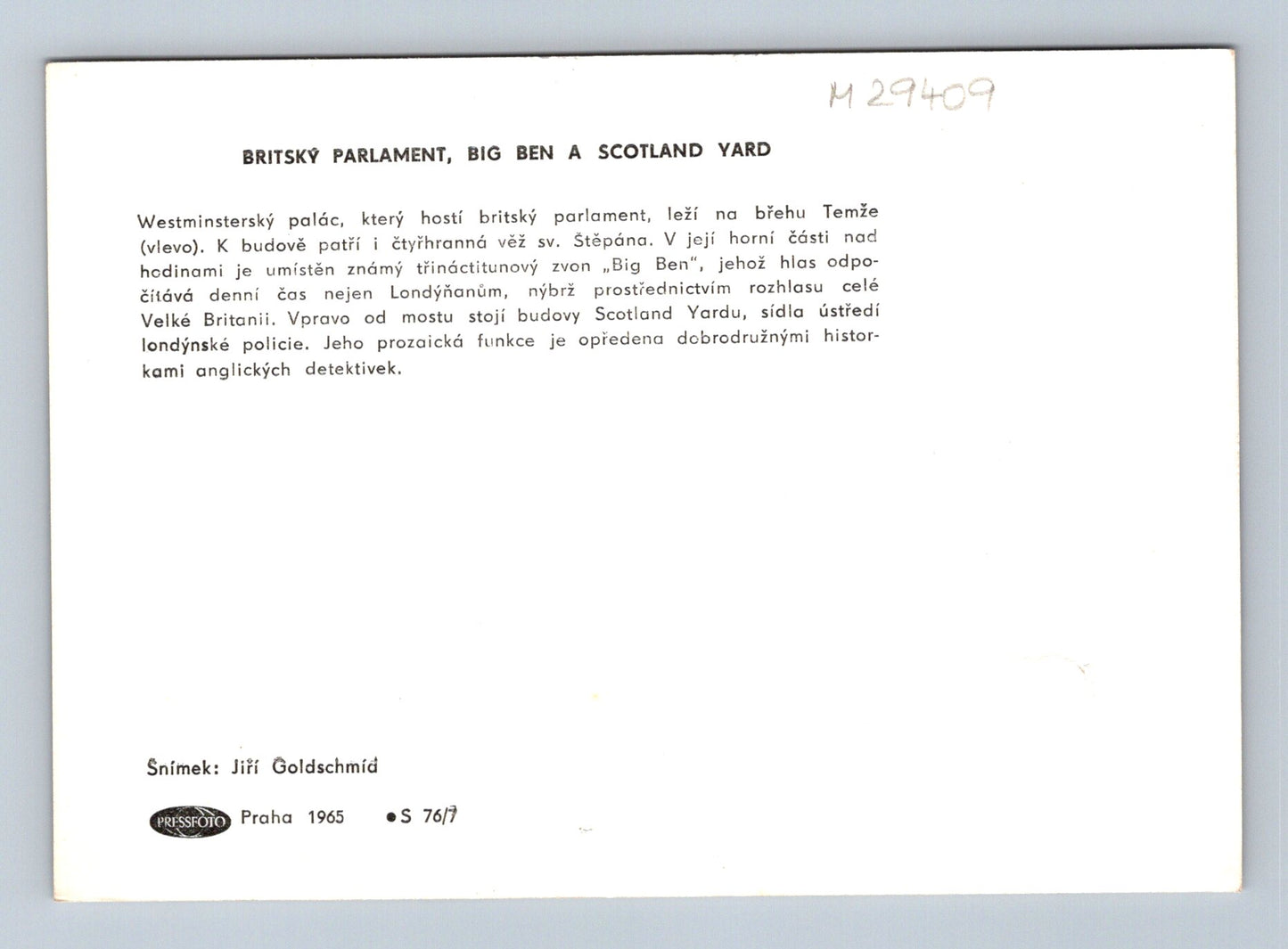 Pohlednice Velká Británie Londýn parlament Big Ben 1965 (M29409)