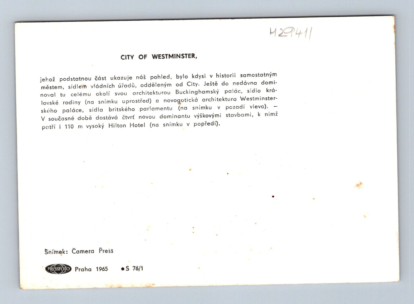 Stará fotografie Londýn Westminster letecký pohled 1965 (M29411)