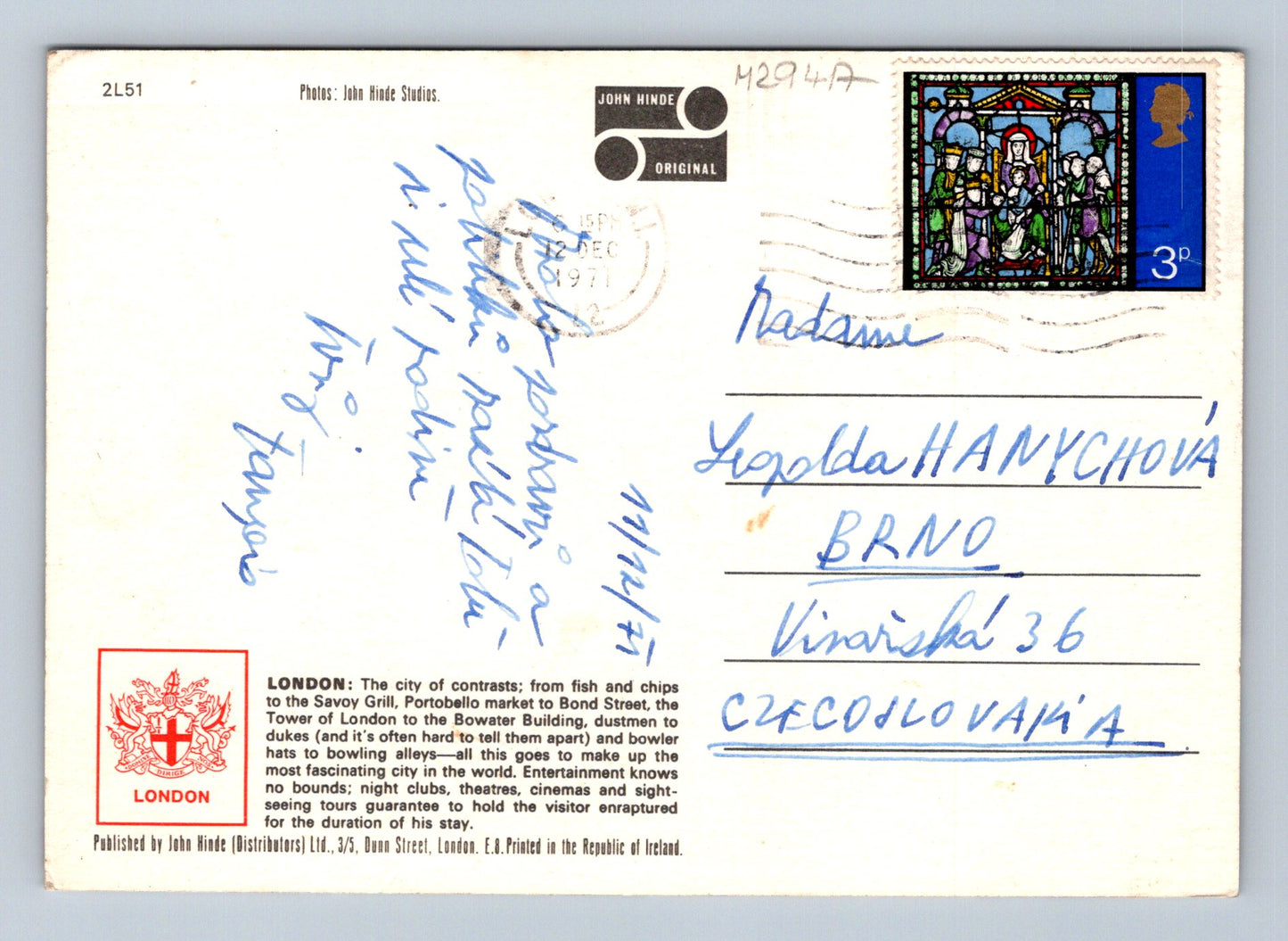 Pohlednice Velká Británie Londýn památky 1971 (M29417)