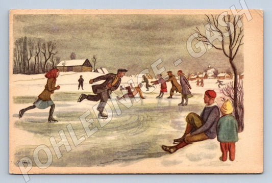 Postcard skaters V Fiala 1950 (M2946)