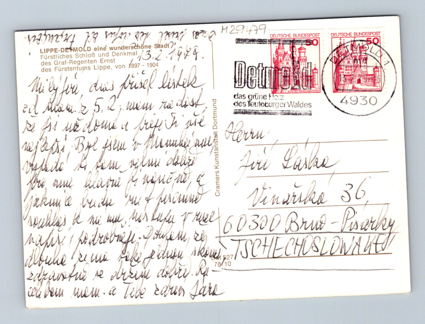 Pohlednice Německo Detmold zámek a památník 1989 (M29479)
