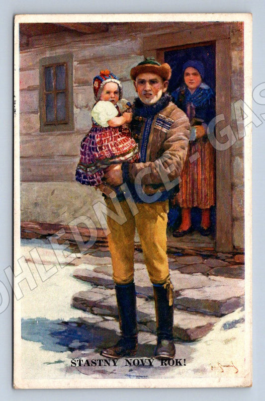 Postcard traditional costumes Bohemia Moravia 1939 (M2949)
