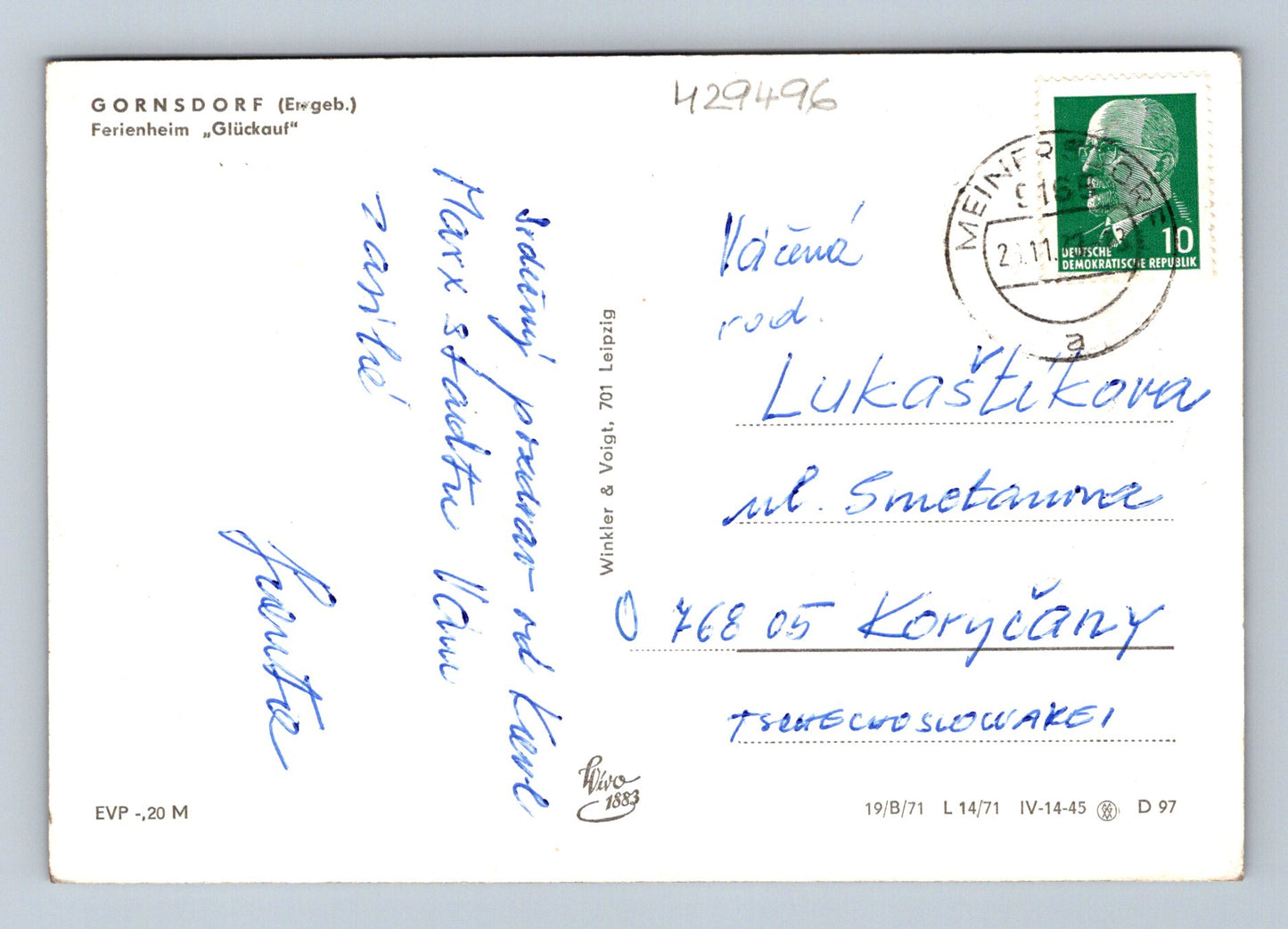Pohlednice Německo Gornsdorf Ferienheim Glückauf 1971 (M29496)