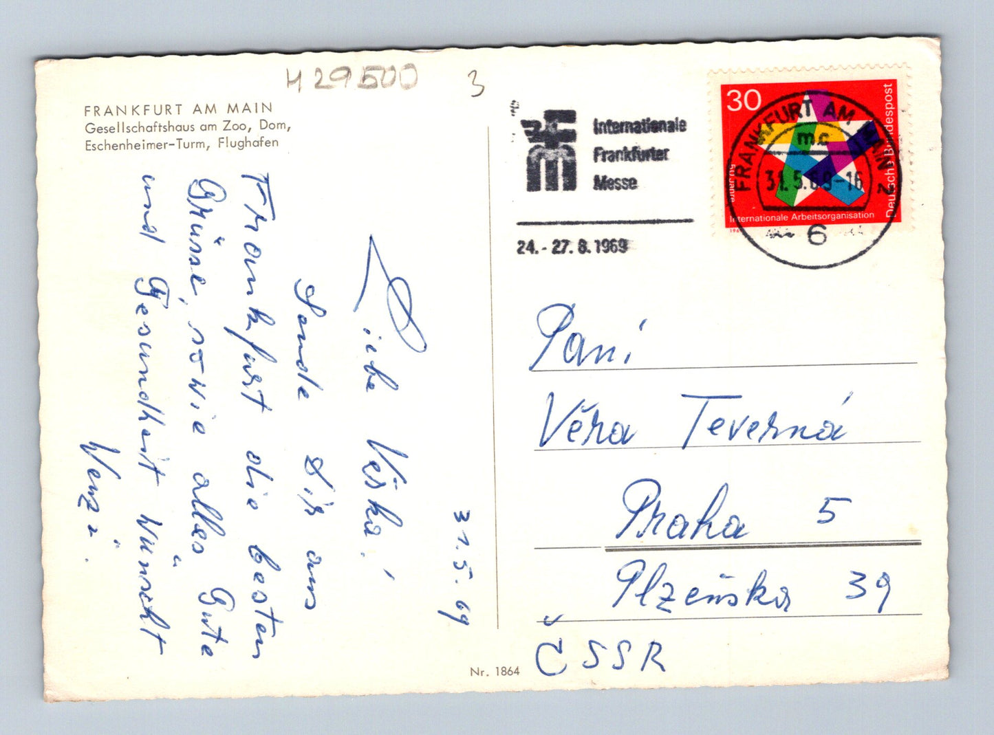 Pohlednice Německo Frankfurt am Main letiště město 1969 (M29500)
