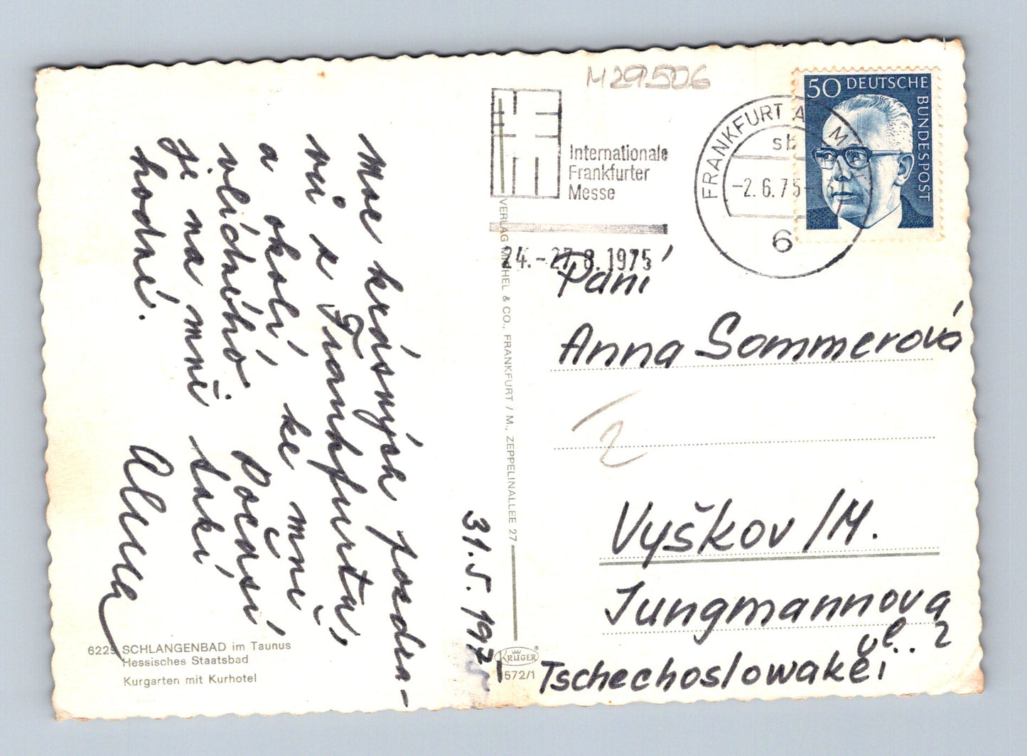 Pohlednice Německo Schlangenbad Kurhotel kurgarten 1975 (M29506)