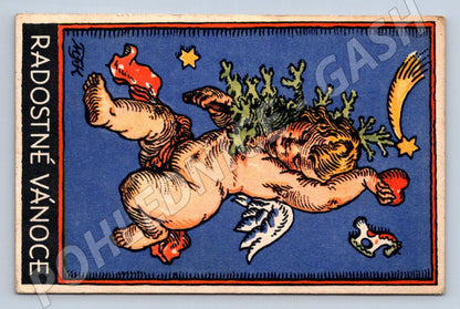 Postcard Cherubs Merry Christmas Ethnography (M2951)