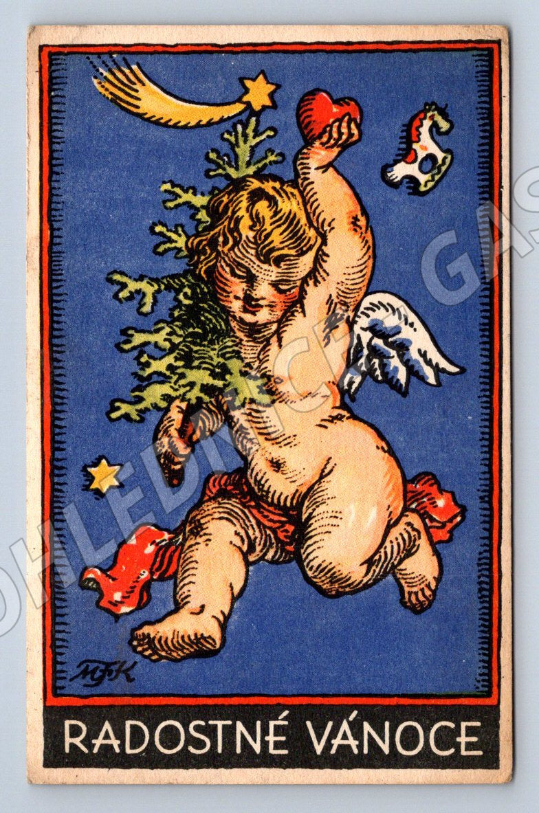 Vintage Merry Christmas angel postcard (M2952)