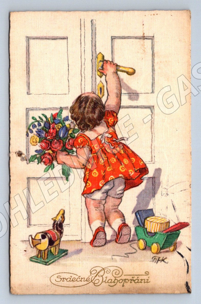 Postcard child and bouquet Heartfelt congratulations (M2953)