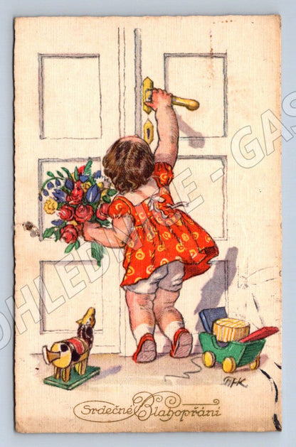 Postcard child and bouquet Heartfelt congratulations (M2953)