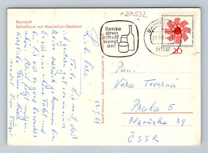 Pohlednice Německo Bayreuth věž a pomník 1964 (M29532)