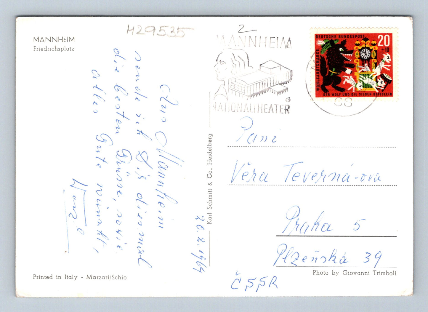 Pohlednice Německo Mannheim Friedrichsplatz 1969 (M29535)