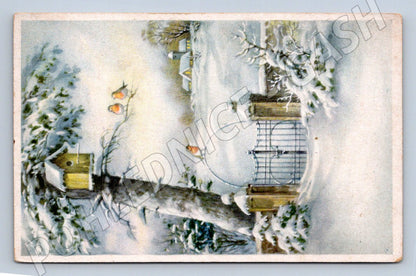 Postcard birds and a birdhouse winter painting (M2955)