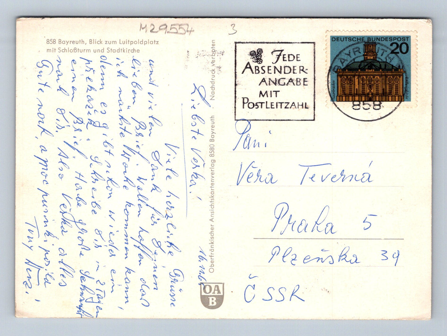 Pohlednice Německo Bayreuth Luitpoldplatz 196x (M29554)