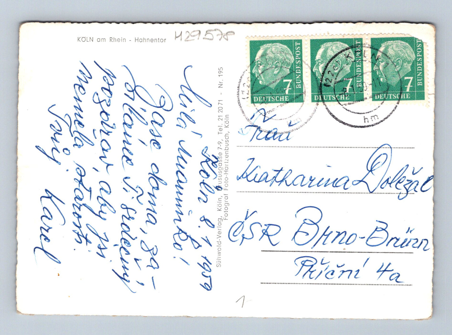 Pohlednice Německo Kolín nad Rýnem Hahnenbrána 1959 (M29578)