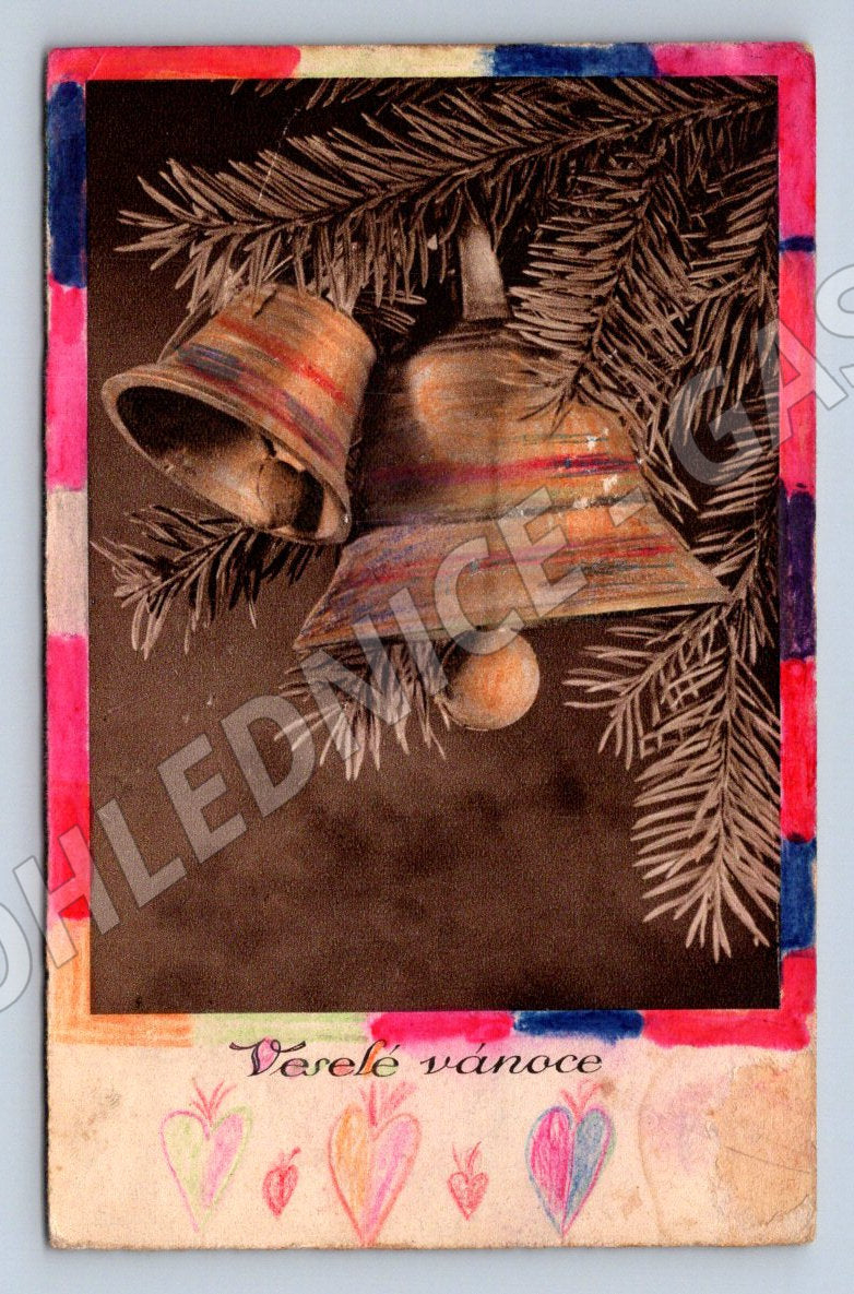 Postcard Christmas bells handwritten text (M2958)