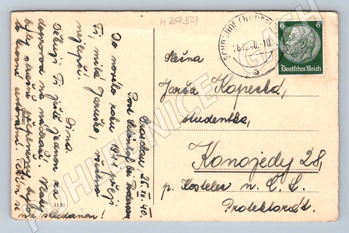 Postcard cottage snowy landscape 1940 (M2959)