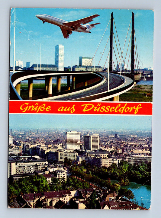 Pohlednice Německo Düsseldorf most letadlo 1979 (M29597)