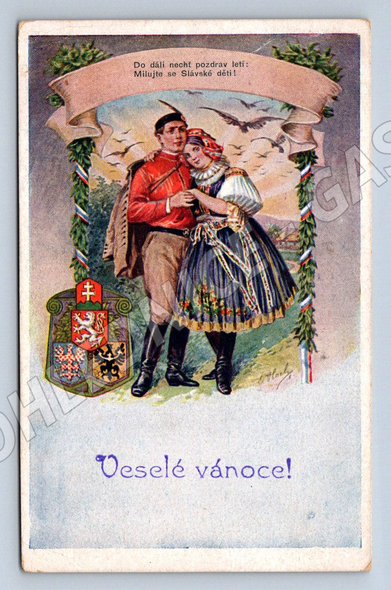 Postcard Slavic children in traditional costume 1931 Christmas (M2960)