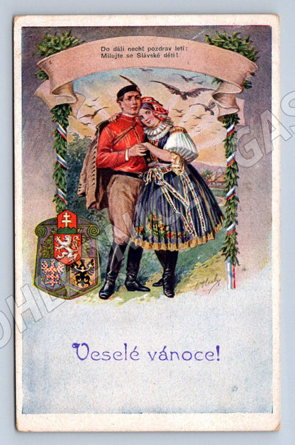 Postcard Slavic children in traditional costume 1931 Christmas (M2960)