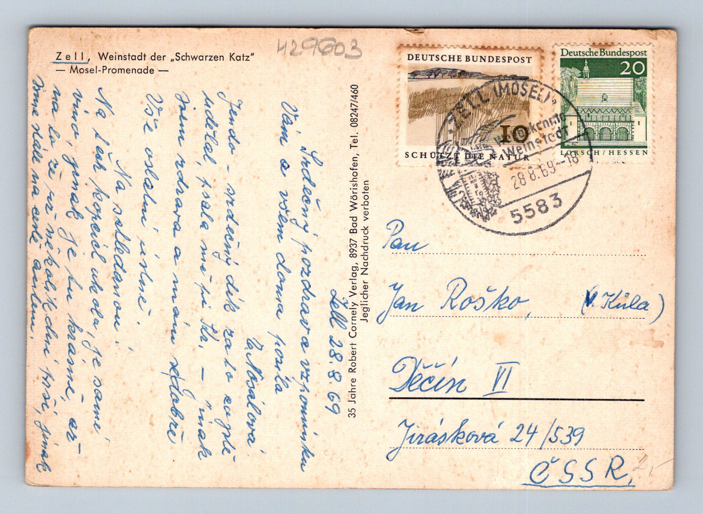 Pohlednice Německo Zell Mosel promenáda řeka 1969 (M29603)
