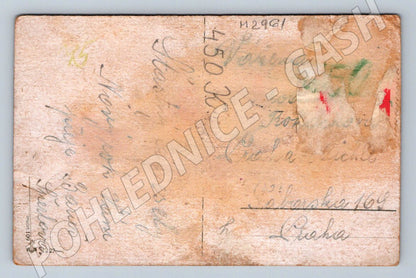 Postcard child on skis and sled with flowers (M2961)