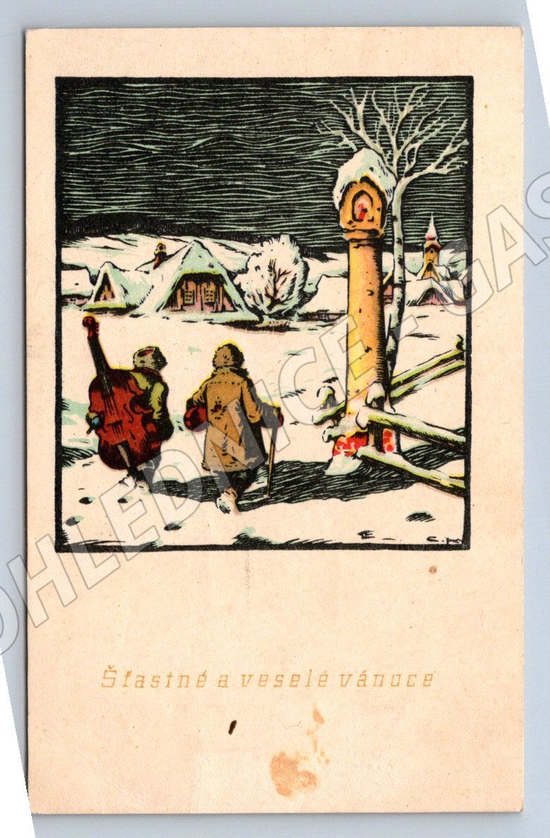 Postcard Happy and Merry Christmas Czechoslovakia (M2963)