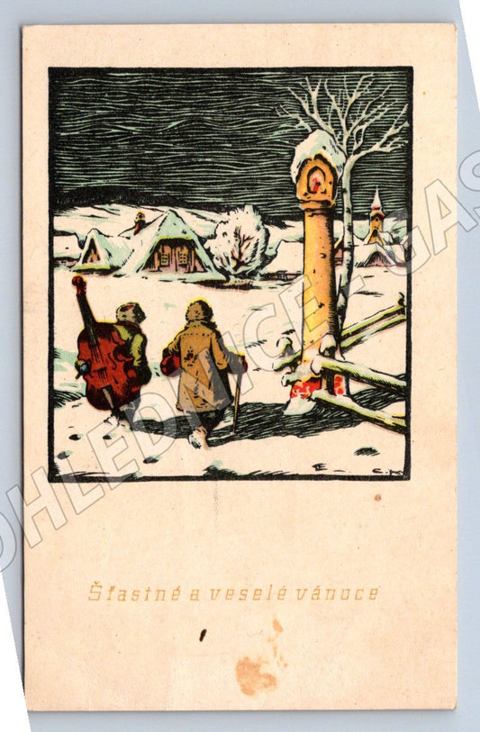 Postcard Happy and Merry Christmas Czechoslovakia (M2963)