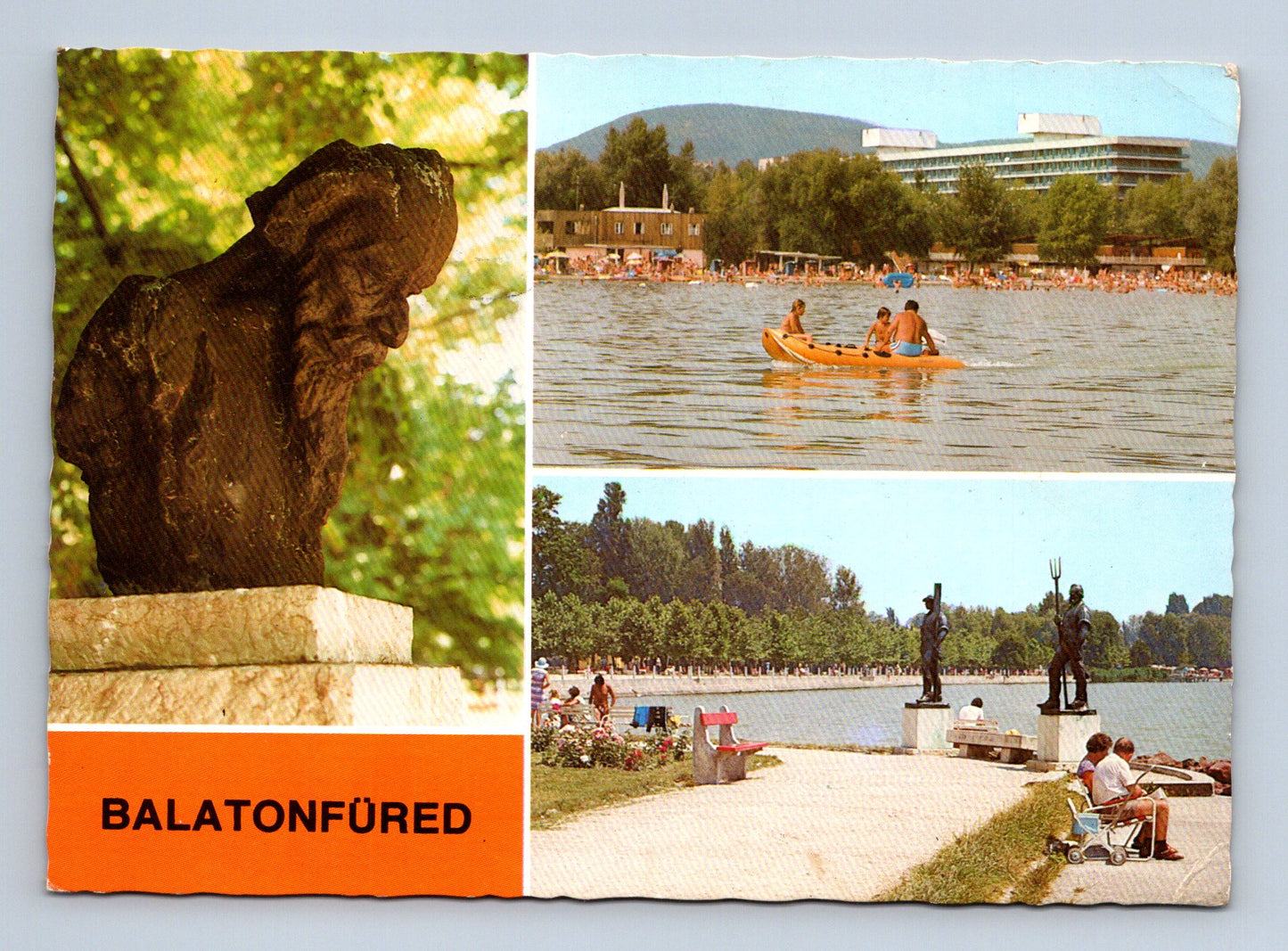 Pohlednice Maďarsko Balatonfüred pláž sochy 1960 (M29641)