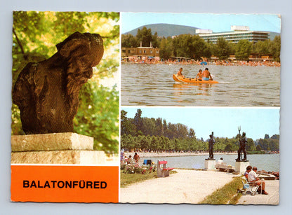 Pohlednice Maďarsko Balatonfüred pláž sochy 1960 (M29641)