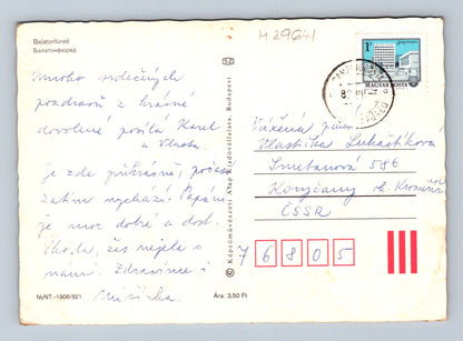 Pohlednice Maďarsko Balatonfüred pláž sochy 1960 (M29641)