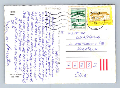 Pohlednice Maďarsko Hévíz hotelové budovy a jezírko 1989 (M29646)