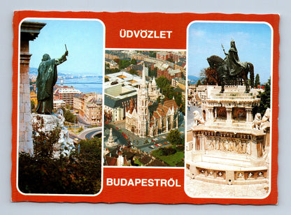 Pohlednice Maďarsko Budapešť sochy, kostel, panorama (M29658)