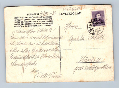 Pohlednice Maďarsko Budapešť Hotel Gellért a most 1939 (M29668)