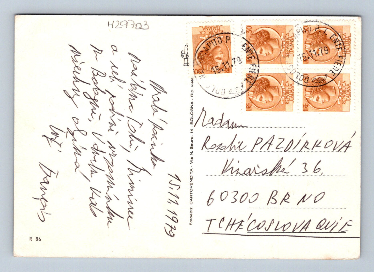 Pohlednice Itálie Bologna pohledy a lanovka 1979 (M29703)