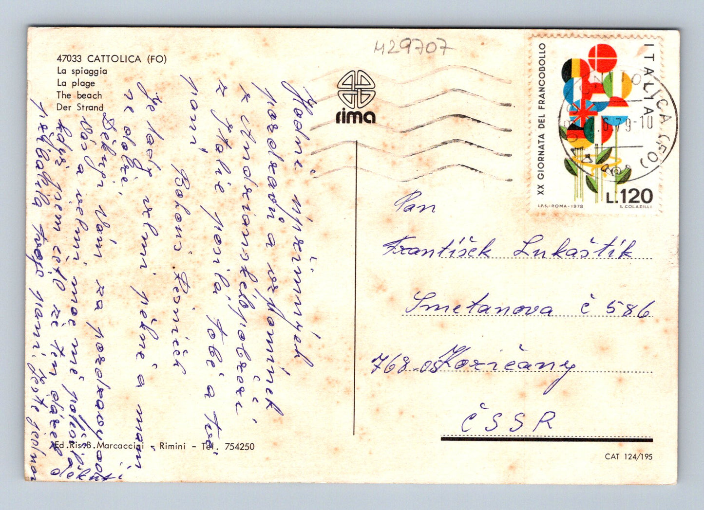 Pohlednice Itálie Cattolica pláž 1978 (M29707)